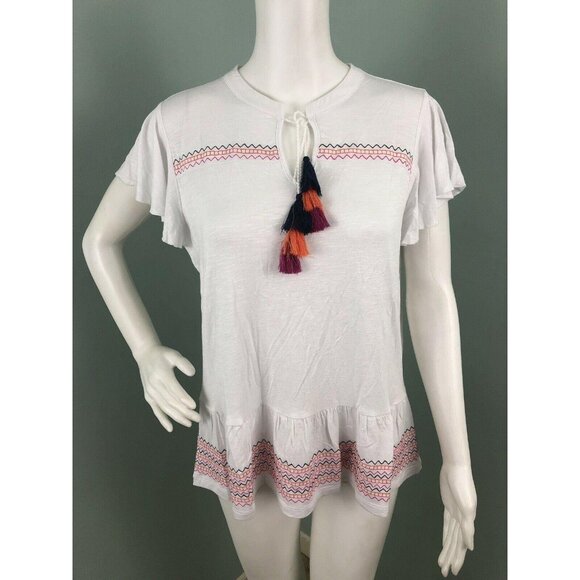 NWT Women's Neiman Marcus White Embroidered Tassel Tie Top Sz Large - Picture 4 of 10